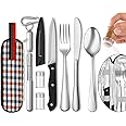 Portable Travel Utensils Set, Travel Camping Cutlery Set, Reusable Stainless Steel Flatware Set with Case for Office School Picnic (Silver)