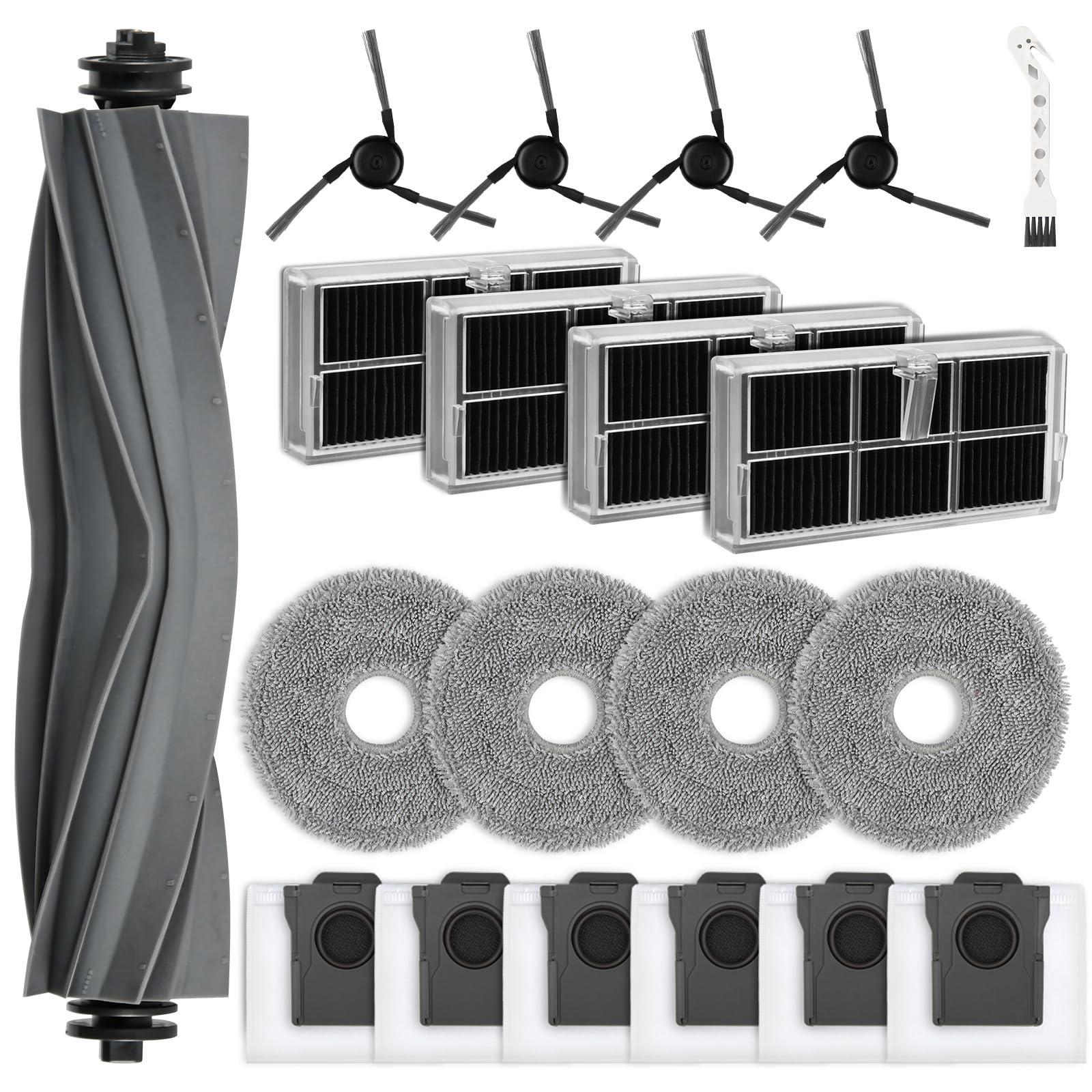 20 Stück Zubehör für Dreame X40 Ultra Complete/X40 Master/L40 Ultra/L10s Ultra Gen 3/Mova P50 Pro Ultra Staubsauger, 1Hauptbürste 6Staubbeutel 4Wischpads 4HEPA Filter 4Seitenbürste 1Reinigungszubehör
