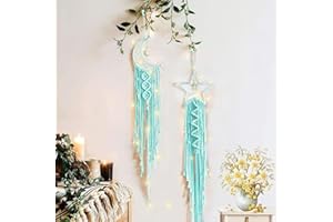 TARKLANDA Moon Star Dream Catcher Decor,2pcs Boho Home Moon Star Dreamcatcher,Macrame Wall Hanging Boho Home Decor for Kids Baby Bedroom Decoration for Women Girls Friends Craft of Green