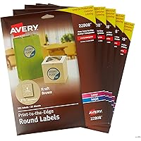 Avery Printable Round Labels, 2.5" Diameter, Kraft Brown, 1,125 Customizable Labels (22808)