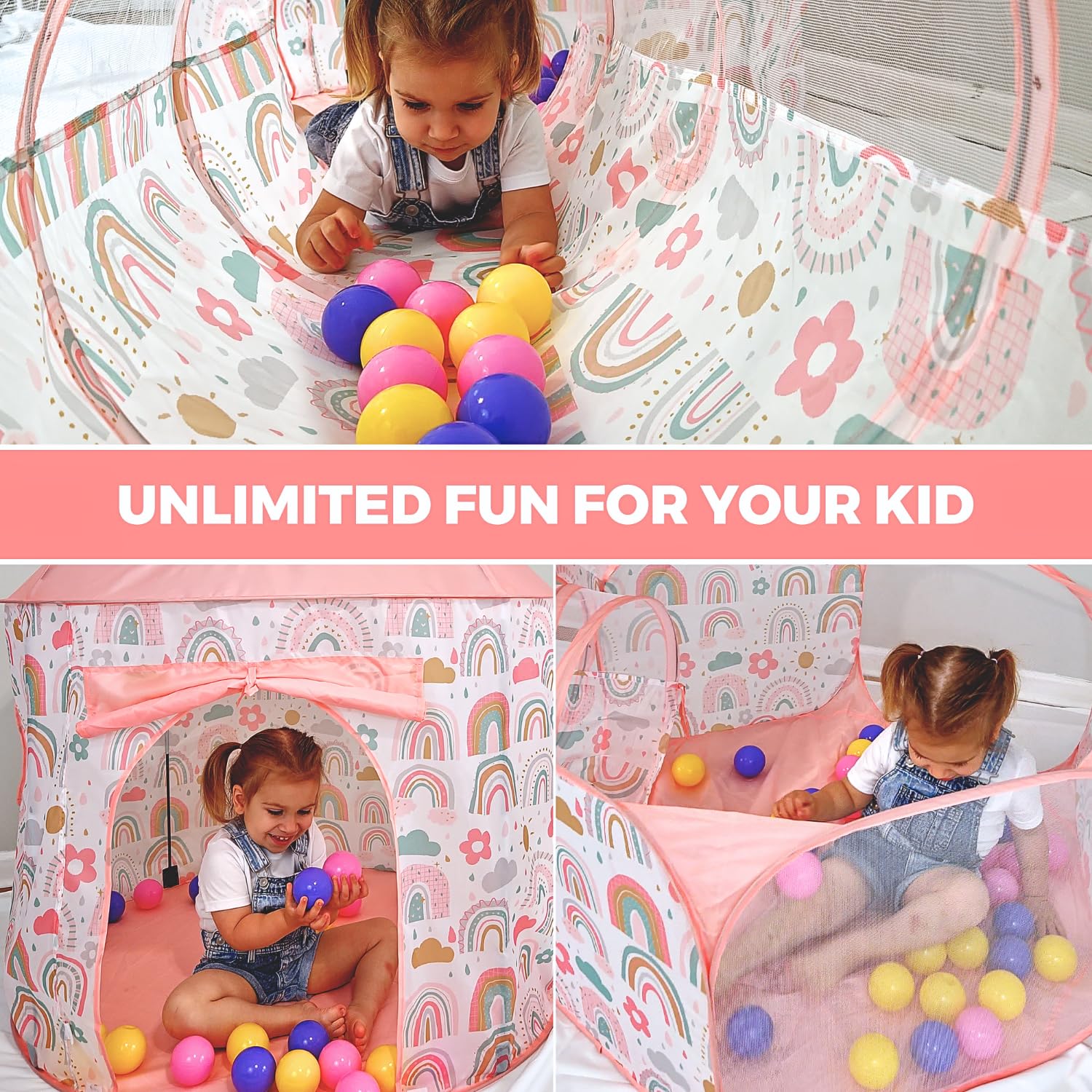 3-Piece Play Tent Set for Toddlers 1-3 | Pop-Up Kids Tents with with Crawl Tunnel | Indoor & Outdoor Fun