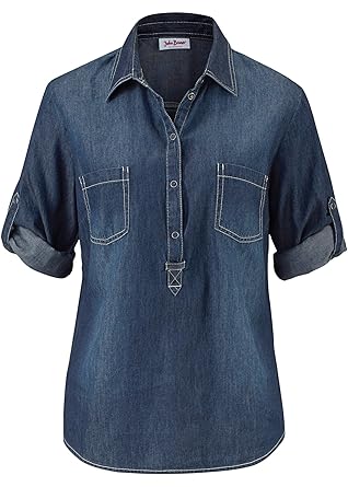 3/4-Arm-Jeanstunika, Jeansbluse, Damenshirt, Bluse, Tunika, Umstandsbluse