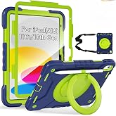 Andnary Case for iPad (A16) 11th/10th Generation 11"/10.9" 2025/2022 | Heavy Duty Shockproof Cover with Screen Protector/360&deg; Rotate Handle/Bracket/Pen Holder/Shoulder Strap (Navy+Green)