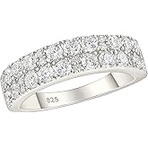 Wuziwen Wide Wedding Bands for Women 2 Row Eternity Ring Anniversary Rings for Her Cubic Zirconia 925 Sterling Silver