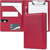 Mymazn Junior Padfolio Portfolio Folder, Small A5 Clipboard with Cover for 5'' x 8'' Writing Pad Notepad Holder for Business Office Men Women (Red)
