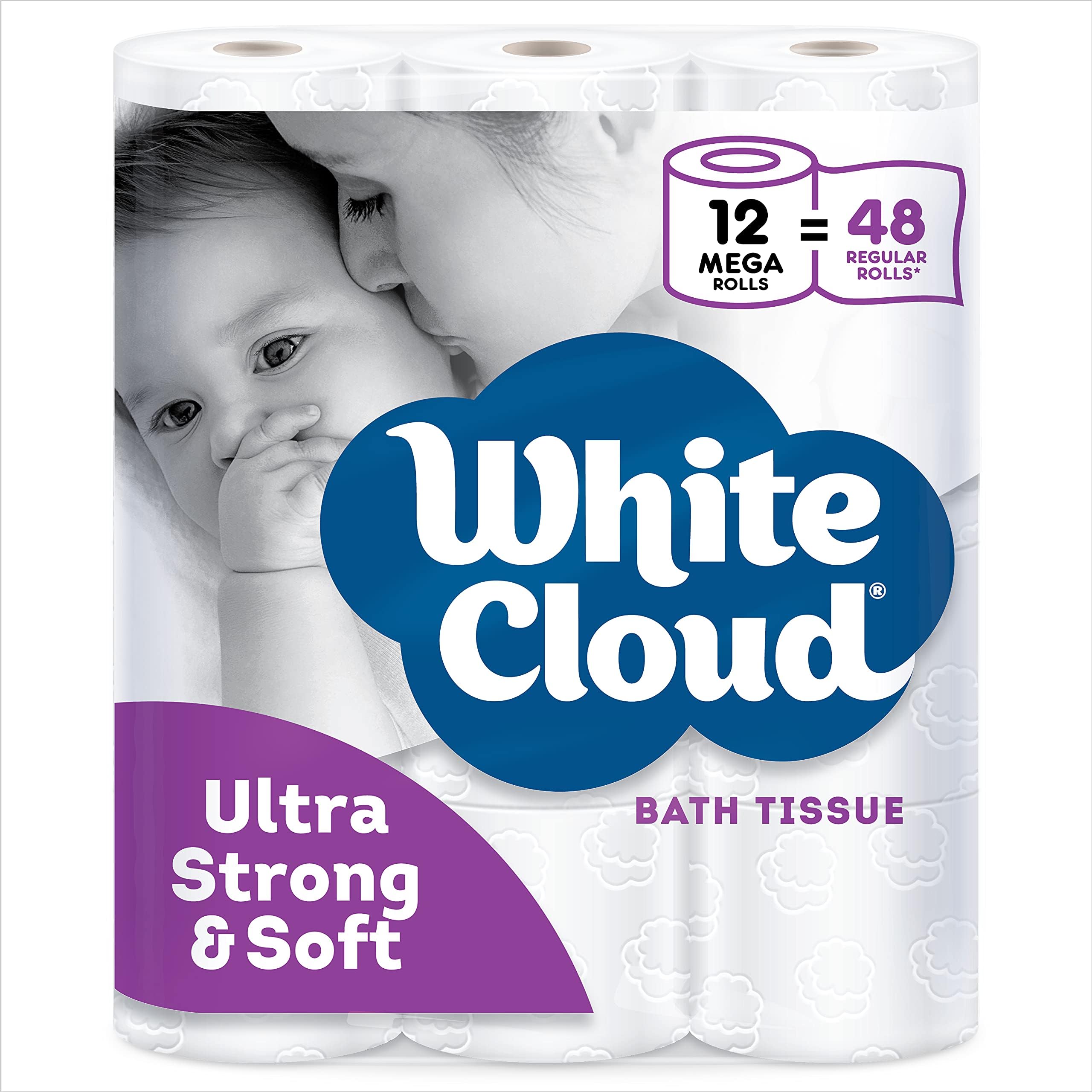 White Cloud Strong & Soft 2 Ply Toilet Paper, 48 Mega Rolls (Pack of 4