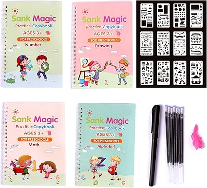 Amazon 繰り返し使えるマジック英語練習コピーブック ペン付き 文房具セット 子供用 アルファベット描画数数 コピーブック ペン 図面テンプレート ブックカバー 文房具 オフィス用品