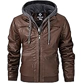 CorBuyit Men's Faux Leather Jacket with Removable Hood, (S - 6XL), Motorcycle Jacket Casual Warm Winter Coat
