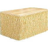 Fovths 1 Pack Luau Grass Table Skirt Fringe Straw Grass Skirt 108 x 30 Inch Hibiscus Hawaiian Table Skirts Rectangle Tropical Luau Party Decorations for Hawaiian Luau Decorations