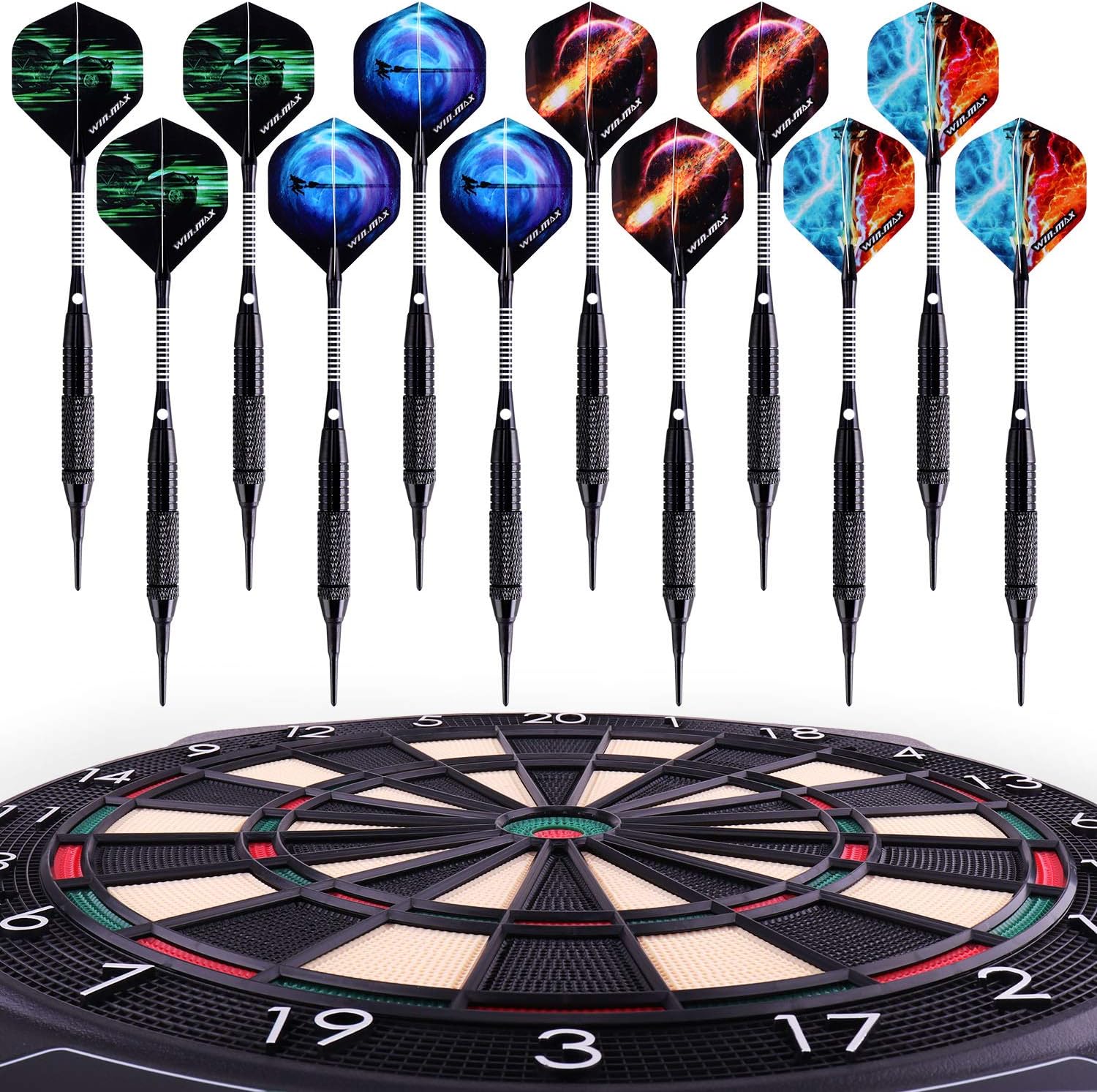 WIN.MAX Electronic Dart Board, Soft Tip Dartboard Set LCD Display with 6 Darts, 40 Tips, Power Adapter (1) : Sports & Outdoors