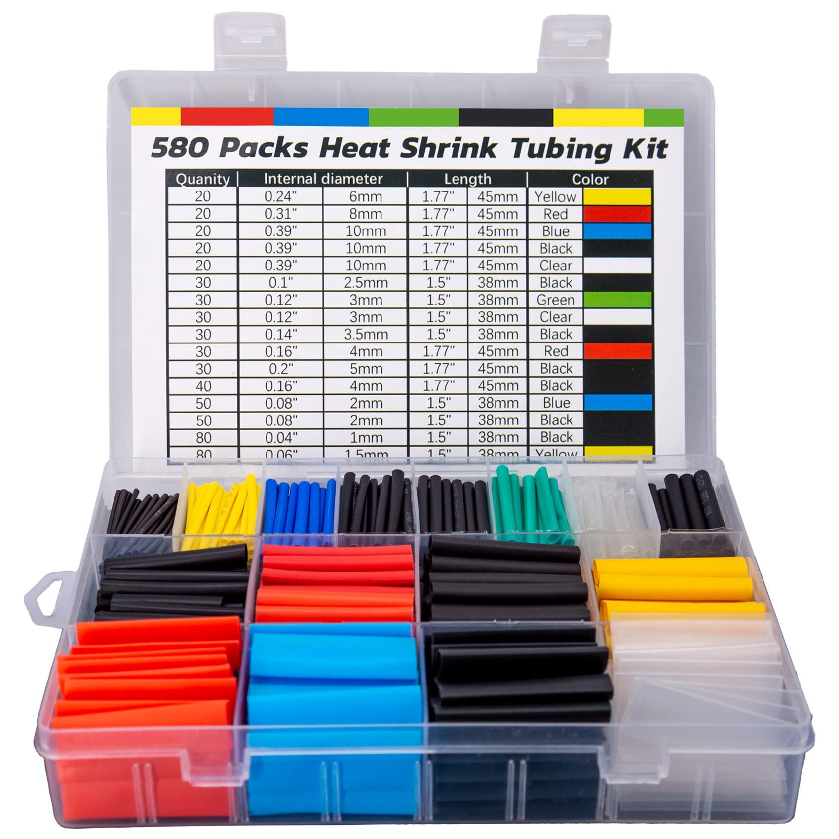 ASHINER Heat Shrink Tubing Kit - 580Pcs EVA Material in 6 Colors and 11 Sizes - Ideal for Electrical Insulation, Repairs, and Wire Connectors with User-Friendly Design and Storage Case