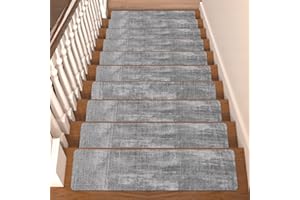 JIANS CARPET Non-Slip Stair Treads for Wooden Steps Stair Treads Carpet Indoor, 15 pcs 8 * 30 inch, Rubber Backing Repeated Use No Glue Quick-Dry Machine Washable, for Baby Pets, Grey Texture