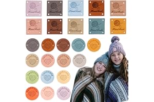 50 Pcs Handmade Tags PU Leather Labels, UHOMENY Hand Made Embossed Tag with Holes for Crochet Clothing Embossed Embellishments Knit DIY for Jewelry Making Crafts Sewing Clothing