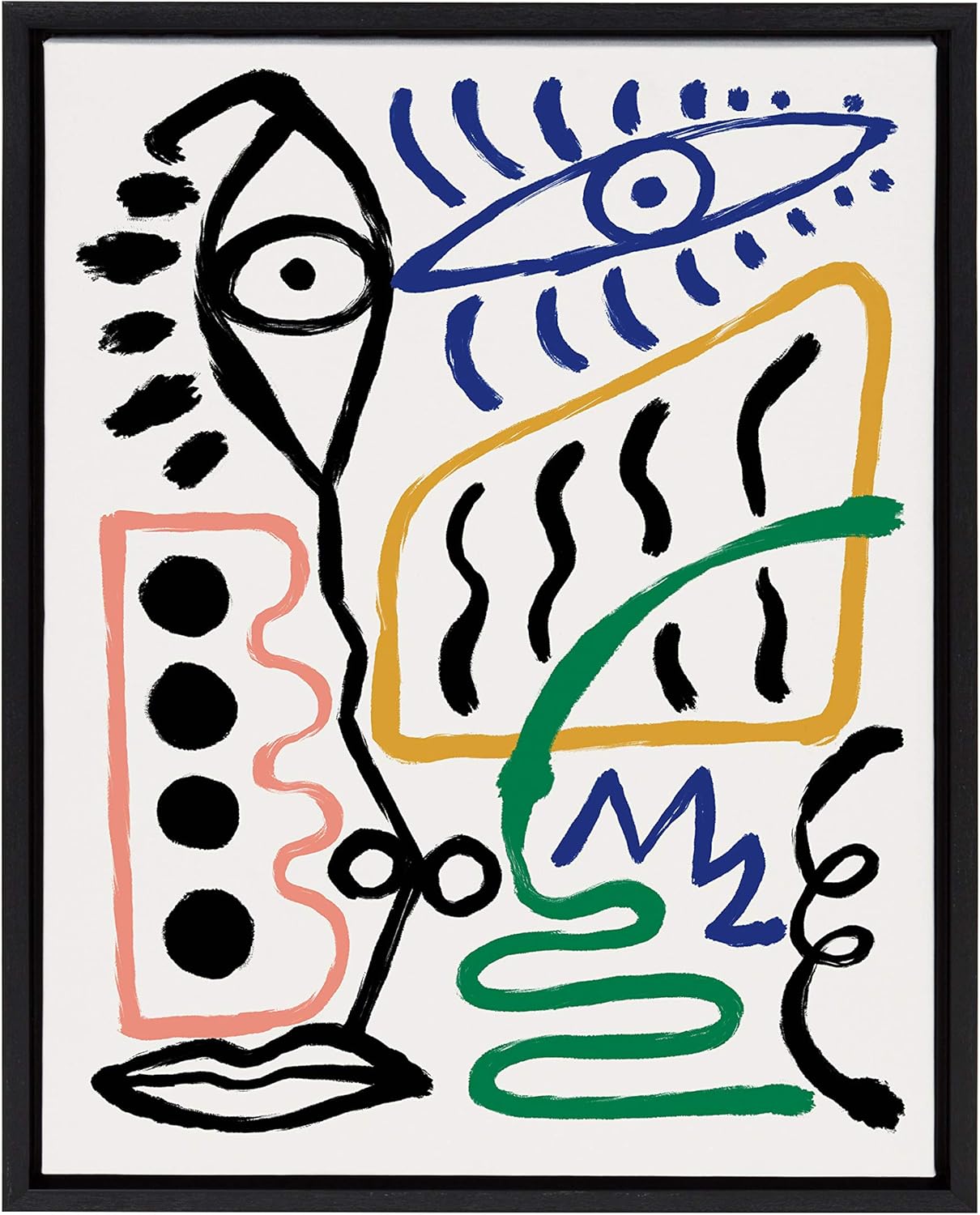 Kate and Laurel Sylvie Abstract Face 4 Framed Canvas Wall Art by Marcello Velho, 18x24 Black, Abstract Wall Decor