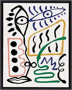 Kate and Laurel Sylvie Abstract Face 4 Framed Canvas Wall Art by Marcello Velho, 18x24 Black, Abstract Wall Decor