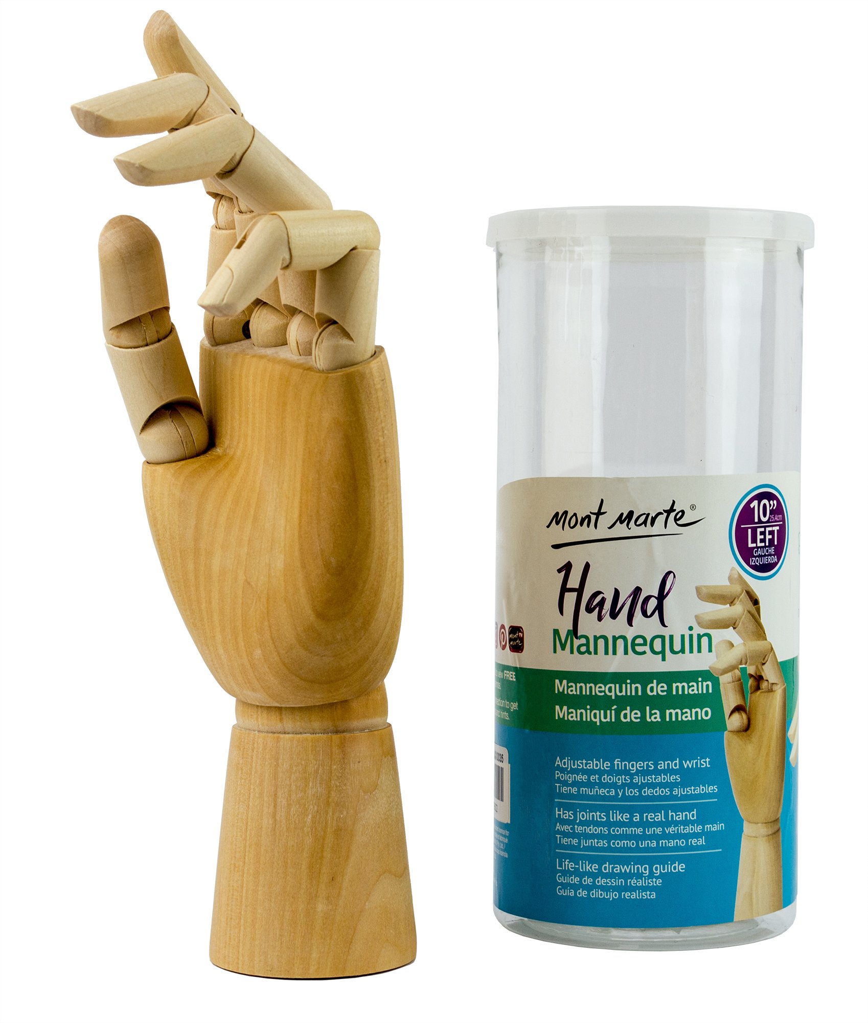Mont Marte Mannequin Hand - Wooden Model - Left, Flexible Art Hand Manikin, 25.4 cm