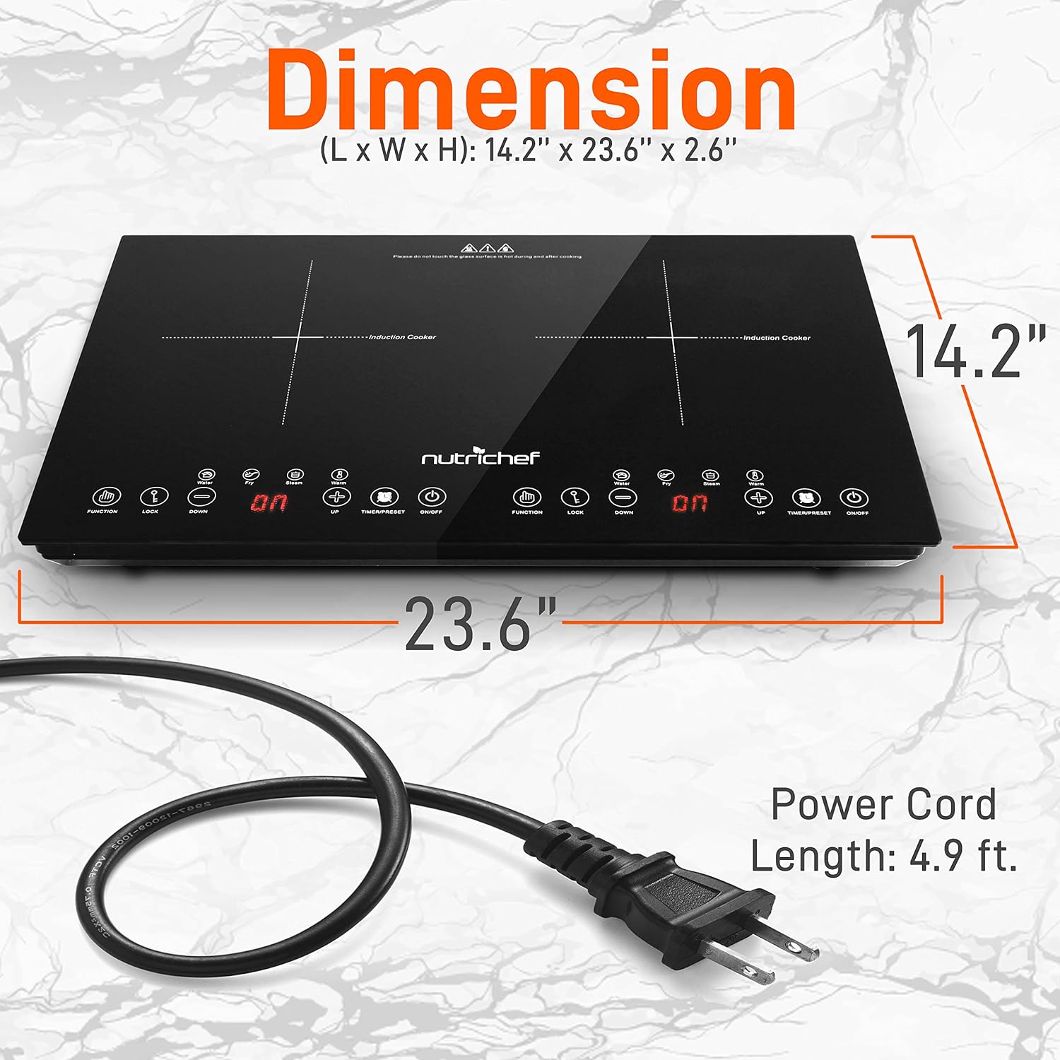 NutriChef Double Induction Cooktop 120V Portable Digital Ceramic Dual Burner w/Kids Safety Lock-Works with Flat Cast Iron Pan,1800 Watt,Touch Sensor, 12 Controls PKSTIND48: Kitchen & Dining