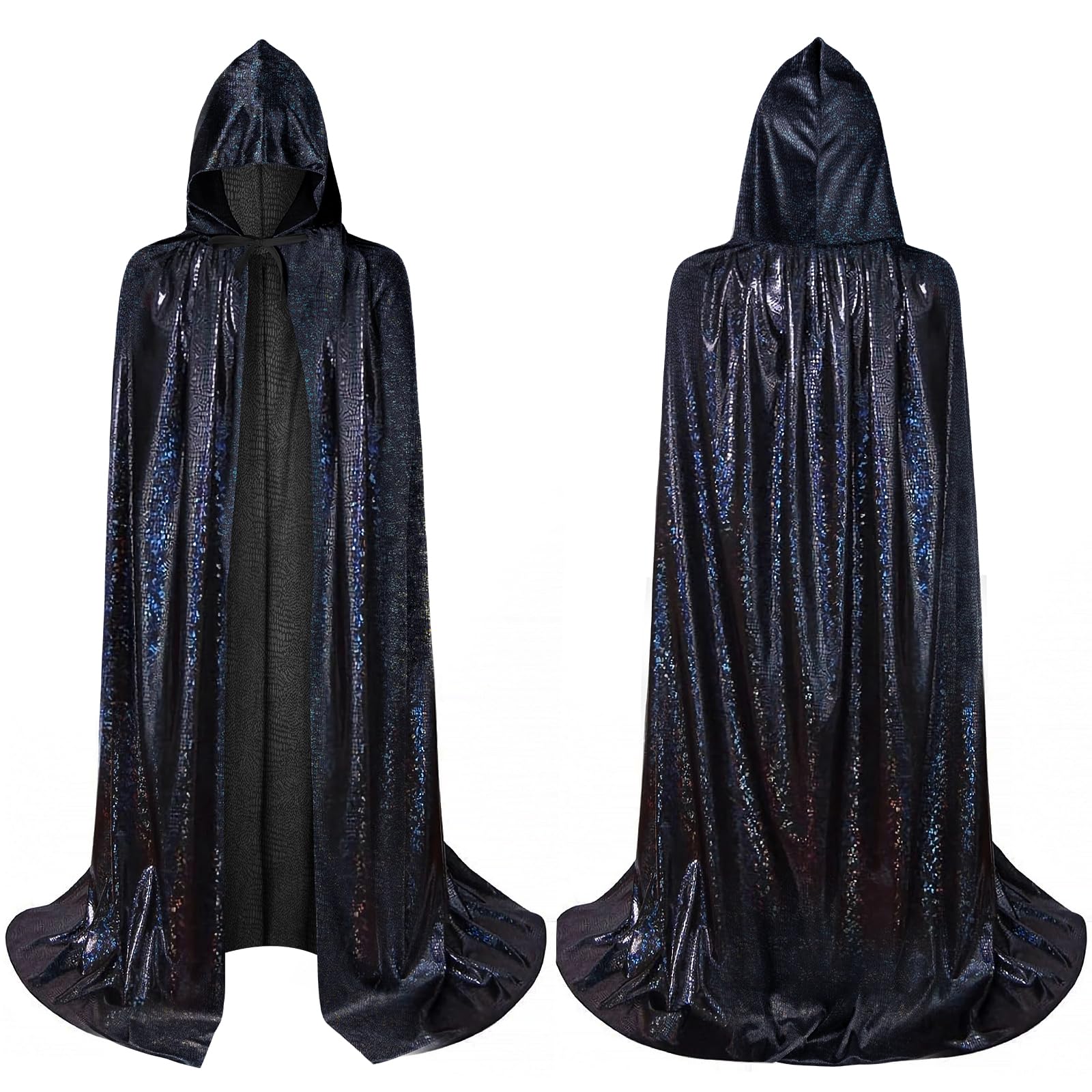 AYBUY Glitter Cape, Full Length Bling Bling Hooded Cape, Shiny Long Cloak, Unisex Long Sparkly Halloween Cape, Adults Wizard Fairytale Fancy Dress Robe for Halloween Party Carnival Cosplay, 150CM — image 1