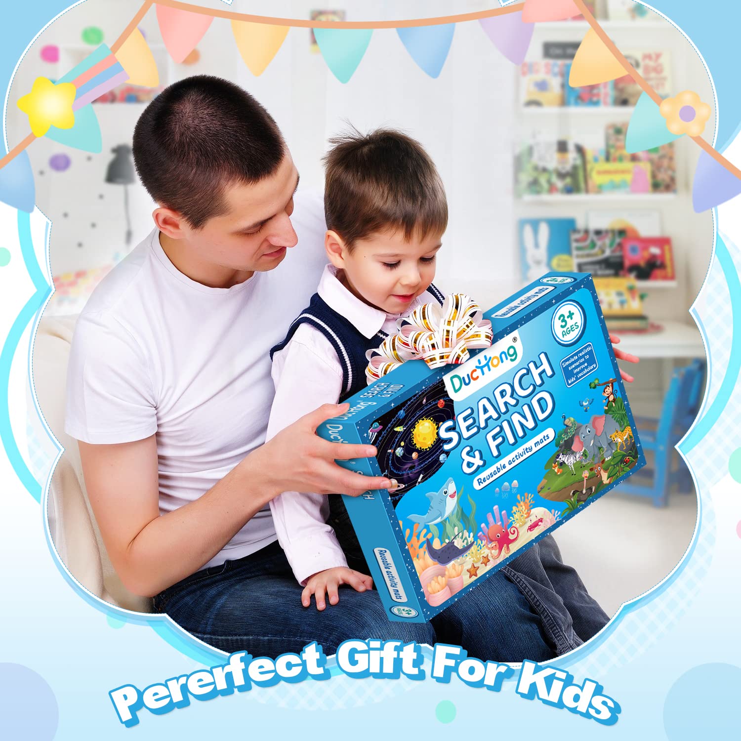 Reusable Preschool Learning Activities, Search and Find Cards with 4 Markers and 12 Themes Mats, Educational Toys for Kids Ages 4-6,3-8, Travel Games Gifts for Girls and Boys Ages 3 4 5 6