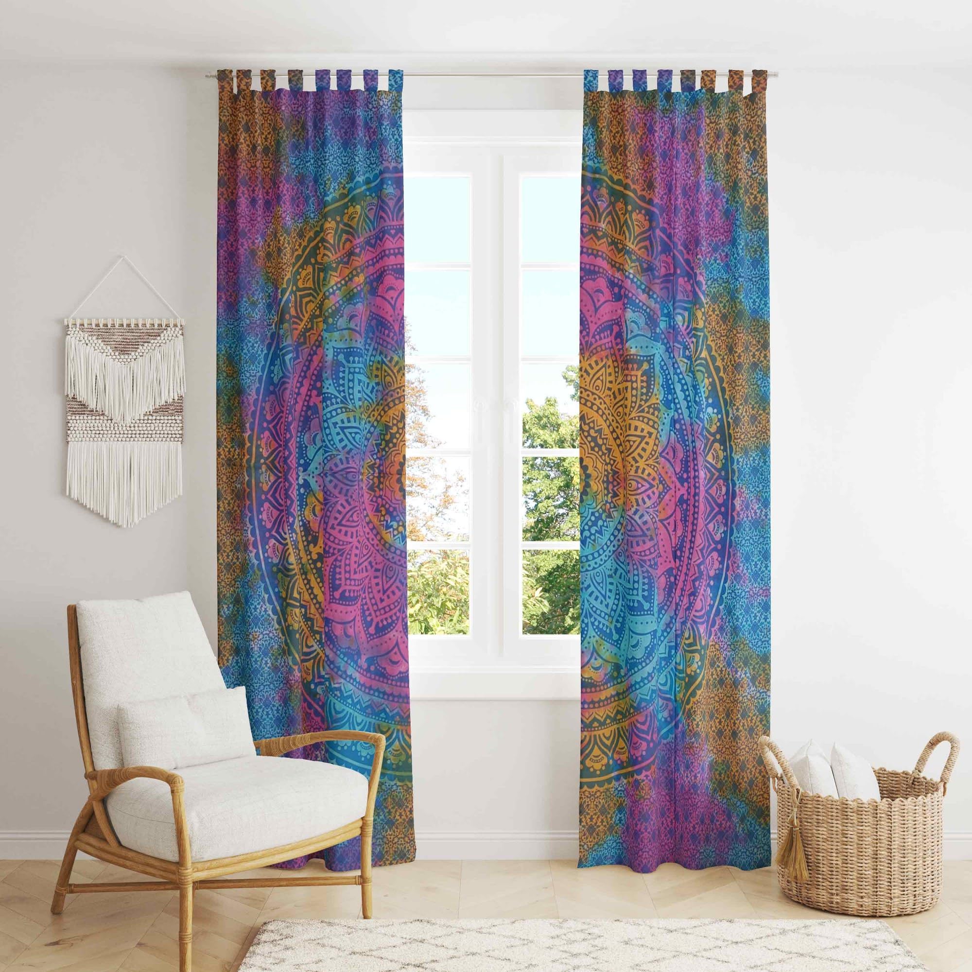 Trade Star 100% Cotton Set of 2 Panels Curtains Natural Dyed Curtain Tie Dye Curtains Beautiful Handmade Mandala Print Wall Drapes for Living Room Tapestry Curtains for Home Office Decor Door Curtain