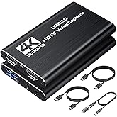 4K HDMI Capture Card for Streaming, 1080P 60FPS USB 3.0/Type-C Video Capture with 4K Loop-Out, Mic-in, Includes 2 HDMI Cables