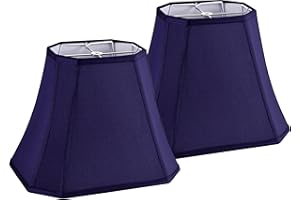 GO&SO Rectangular Blue Lamp Shades Square Cut Corner, 8x14x11 Inch Medium Table Lamp Shades, Natural Faux Silk Handcrafted, Easy Assembly Required (Set of 2) Medium Lampshade Replacement Modern
