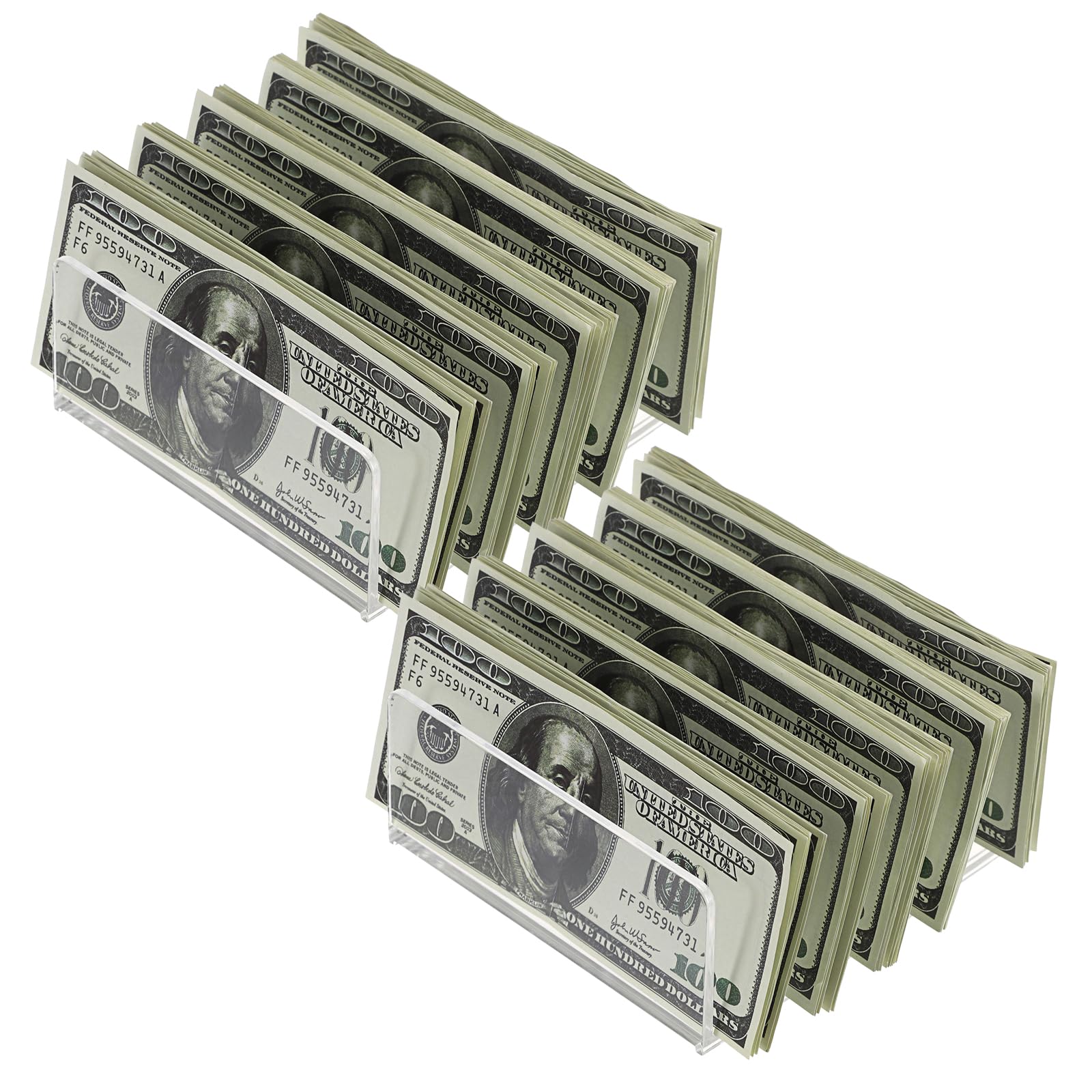 BTSKY 2 Pack Acrylic Desk Organzier - 5 Slots Clear Cash Tray Bill Money Divider, Acrylic Desktop Display Stand Holder for Envelopes Quilting Rulers Templates Devices Index Cards and Certificates