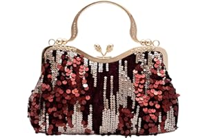 lapulio Vintage sequined velvet evening bag flower hardware handbag suitable for banquet wedding party formal occasions