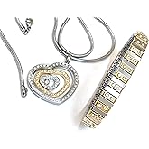 Valentine's day Womens Gold Heart Necklace for women Silver + Silver Diamond Bracelet SET HANDMADE Jewelry 145 Austrian Crystal Diamonds Silver Surgical Steel Platinum plated Jewelry Valentines gifts