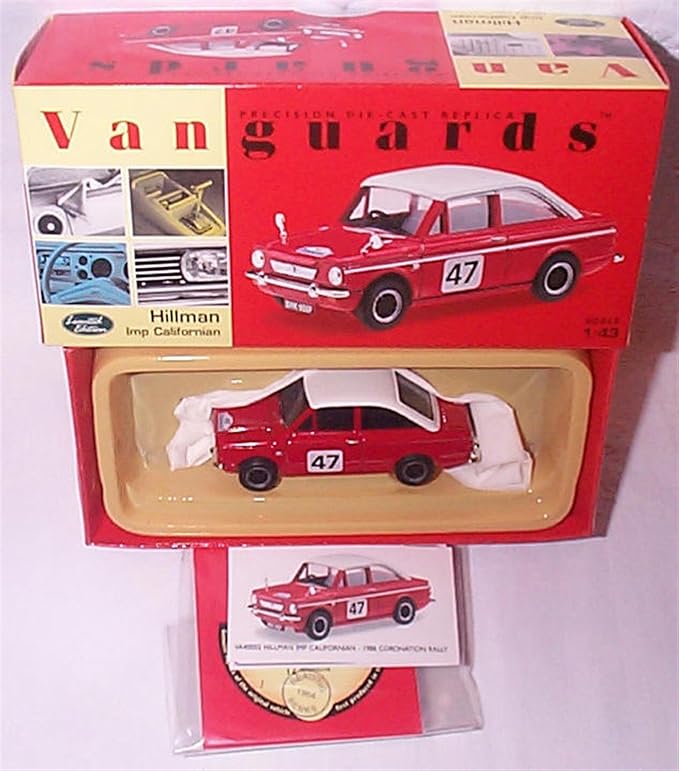vanguards red / white no47 coronation rally hillman IMP californian 1986 car 143 scale vanguards red / white no47 coronation rally hillman IMP californian 1986 car 143 scale