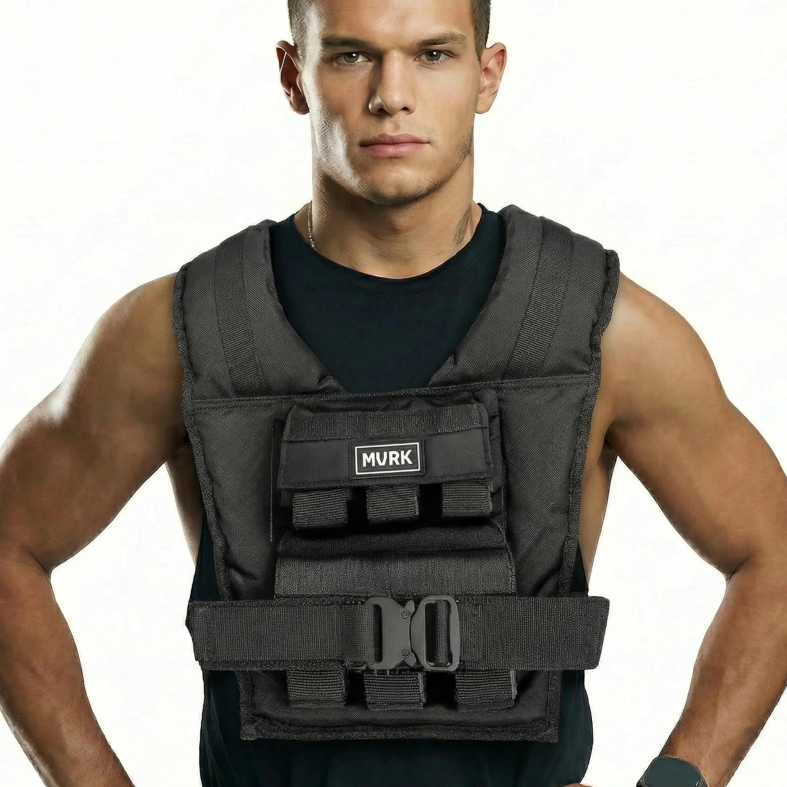 MVRK Adjustable Weighted Vest Men 28 lbs - Weighted Workout Vest With Iron Weights, Heavy Duty Weighted Exercise Vest For Functional Training, Slim Design Weighted Running Vest, Weight Vest for Men Image