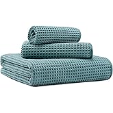MICROFI New Microfiber Waffle Bath Towels, 3 Pieces, Oversized, Soft, Absorbent, Fast Drying, Lint Free, Includes Bath, Face and Hand Towels 430 GSM