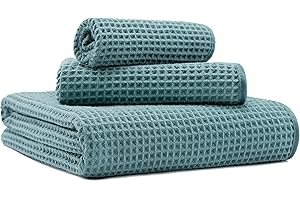 MICROFI New Microfiber Waffle Bath Towels, 3 Pieces, Oversized, Soft, Absorbent, Fast Drying, Lint Free, Includes Bath, Face and Hand Towels