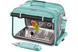 Suertree Bird Carrier Airline Approved, Bird Travel Cage with Indestructible Stainless Steel Mesh, Bird Travel Bag Lightweight and Portable with Water Bottle and Bowl