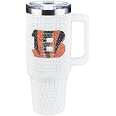 The Memory Company Officially Licensed NFL 40oz Stainless Steel Tumbler - Double Wall Insulated Travel Cup with Handle and Straw Lid - Crystal Rhinestone Design