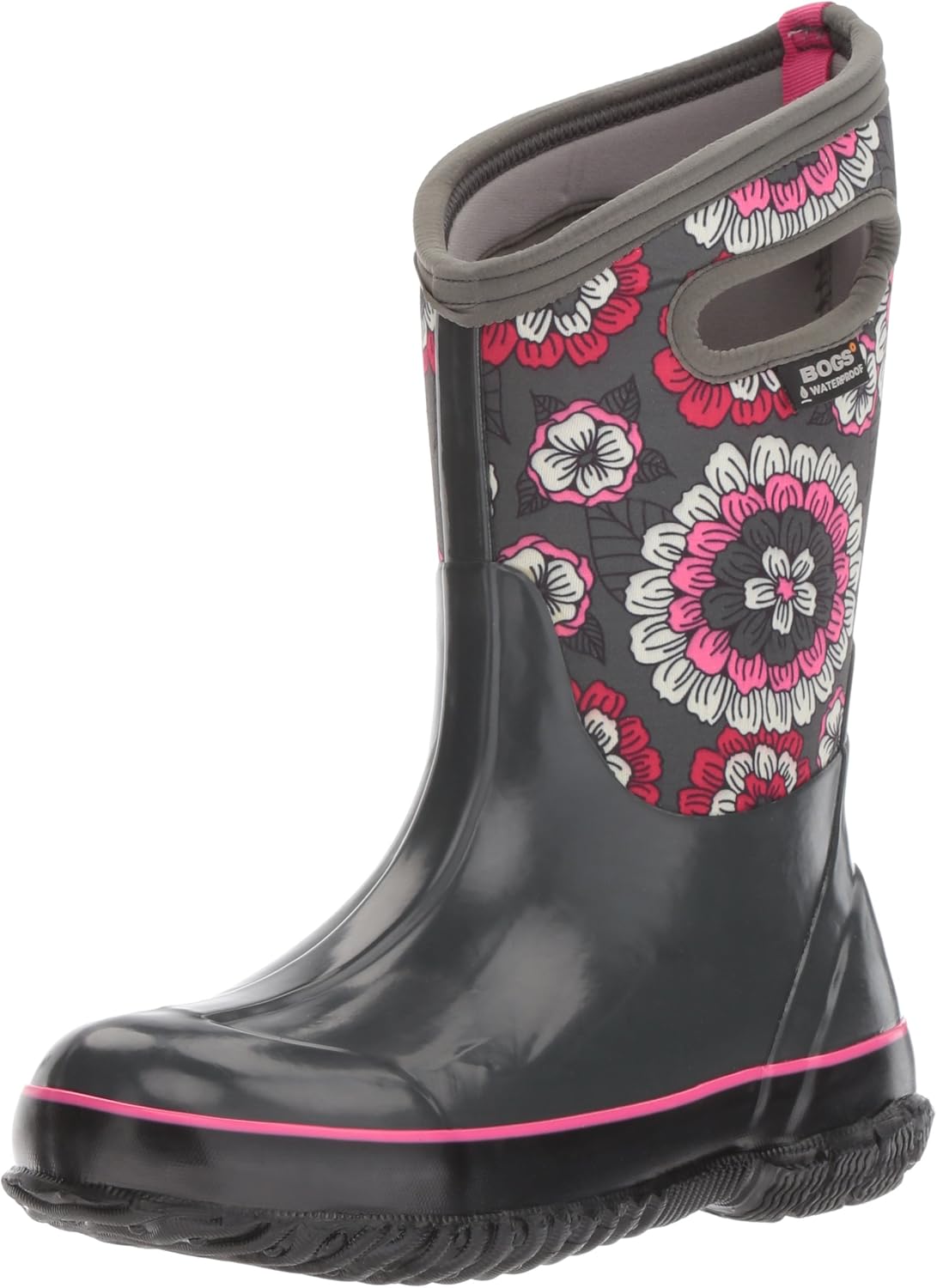  | BOGS Kid's Classic High Waterproof Insulated Rubber Neoprene Rain Boot Snow, Pansies Print/Dark Gray/Multi, 6 M US Big Kid | Snow Boots