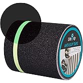 Anti Slip Traction Tape with Glow in Dark Green Stripe, 6 Inch x 33 Foot - Best Grip, Friction, Abrasive Adhesive for Stairs, Tread Step, Indoor, Outdoor, Black (6" x 33')