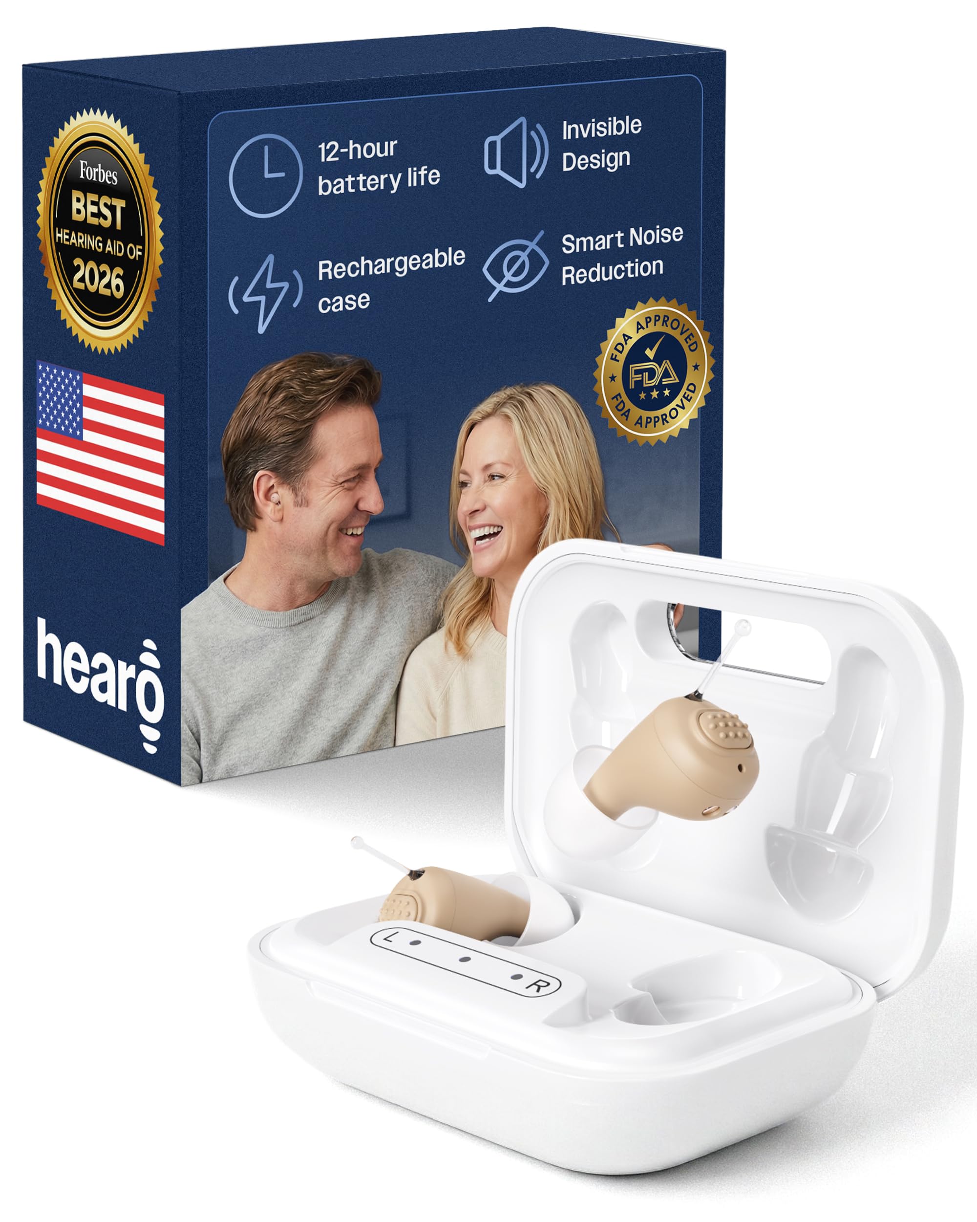 OTC Hearing Aids Rechargeable Wireless – Small In-Ear CIC Hearing Aids for Seniors & Adults 18+ with Mild to Moderate Hearing Loss | Smart Noise Reduction, Clear Comfort-Fit Invisible Earbuds (Pair) Image