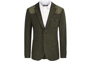 PJ PAUL JONES Men's Blazer Herringbone Tweed Sport Coats Two Button Wool Blend Formal Jacket