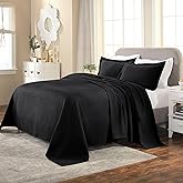Superior 3 Piece Basketweave 100% Cotton Bedspread Set, Home Bed Decor, Decorative Bed Spread, 2 Pillow Shams, Medium Weight Blanket, Matelasse Coverlet Bedding, Geometric Lattice Pattern, Twin, Black