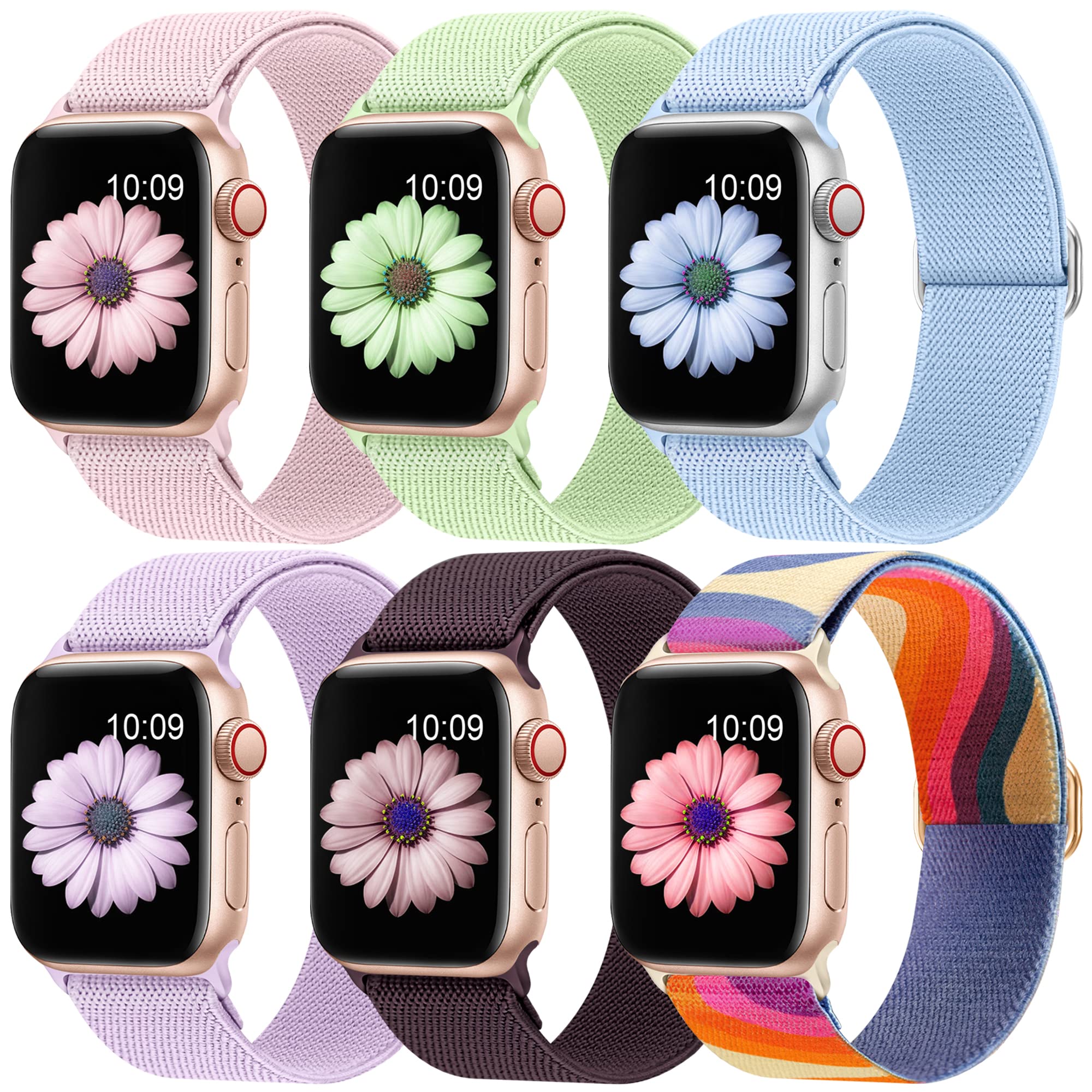 Higgs 6 Pack Stretchy Nylon Strap Compatible with Apple Watch Straps 38mm 40mm 41mm 42mm 44mm 45mm 46mm 49mm, Adjustable Sport Elastic straps for iWatch Series 11/10/9/8/7/6/5/4/3/SE Ultra3 2 1 — image 1