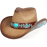WQWOVRVO Cowboy Hat,Cowgirl hat,Brown/Black Cowboy Hats for Women Men Straw Wide with Shapeable Brim Cowboy Hat for Womens