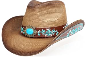 WQWOVRVO Cowboy Hat,Cowgirl hat,Brown/Black Cowboy Hats for Women Men Straw Wide with Shapeable Brim Cowboy Hat for Womens