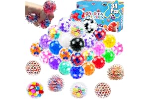 MEZHOBBY 34Pcs Stress Balls, Squishy Squeeze Balls Bulk, Small Sensory Balls, ADHD Stress Relief for Adults , Classroom Prizes, Party Favors, Birthday Gift, Goodie Bag Stuffers