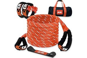 AC-DK Kinetic Recovery Rope (1in x 30ft ‎Yellow) 48000lbs Snatch Strap,Heavy Duty Stretch Nylon Towing Ropes with 2pcs Soft Shackles for Offroad Vehicle,Jeep,SUV,ATV,UTV,Tractor Elastic Ropes Kit