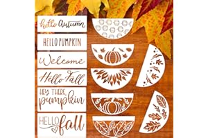 ZOSYLLEY Fall Stencils for Painting on Wood Pumpkin Stencil Fall Leaves Maple Stencil Half Round Hello Autumn Drawing Templates for Door Porch Hanger Fall Wreath Home Decor