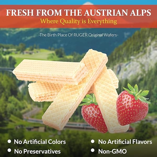 RUGER WAFERS AUSTRIAN STRAWBERRY WAFERS, 2.125 OUNCE (PACK OF 12) – DELIGHTFULLY CRISP AND CREAMY STRAWBERRY TREATS WITH NATURAL INGREDIENTS AND EXTENDED FRESHNESS, IDEAL FOR SNACKING, DESSERTS, AND ANYTIME ENJOYMENT
