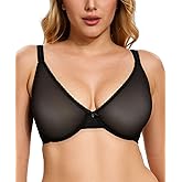 Redgray Women Unlined Sheer Balconette Bra Mesh See Through Sexy Bra with Underwire Support