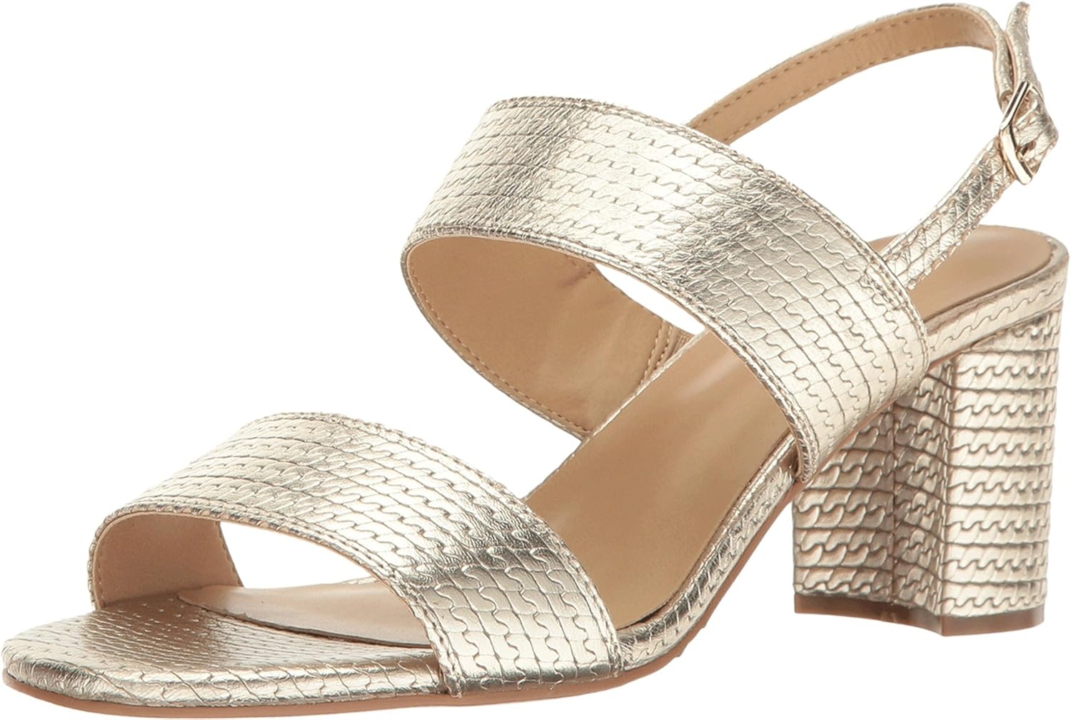 gold stacked heel sandals