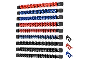 ALOANES 9 PC ABS Socket Organizer,1/2 inch, 3/8 inch, and 1/4 inch Drive Socket Rail Holders, Heavy Duty Socket Racks, Black 